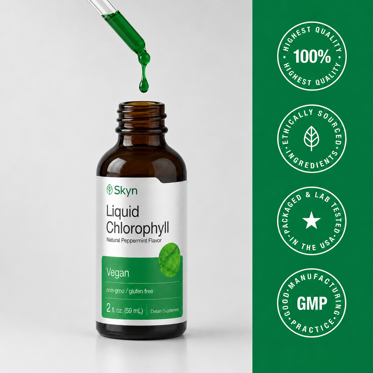 Liquid Chlorophyll Drops – Natural Daily Green Detox Supplement | Skyn