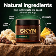 SKYN Aurelius natural ingredients — shea butter, cocoa butter, pineapple, birch